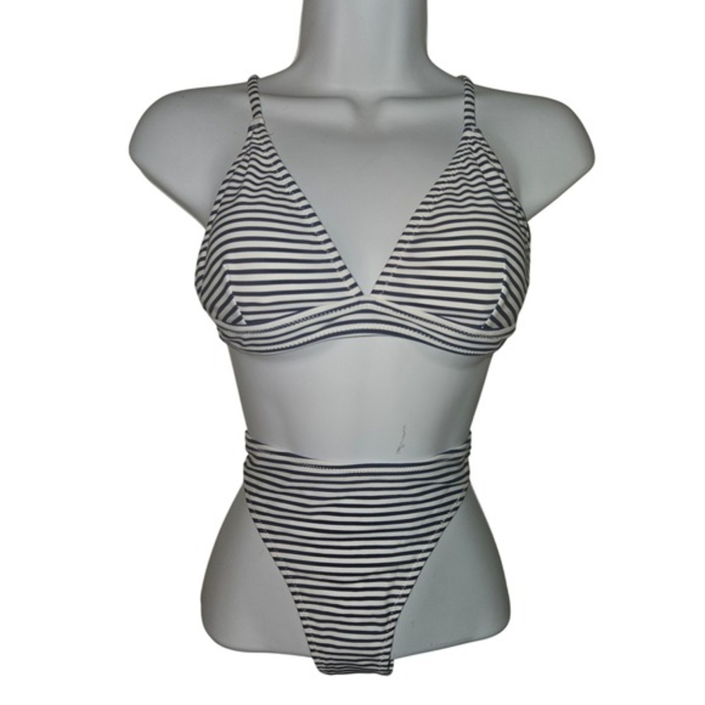 Cupshe Medium Striped Triangle Bikini Swimsuit High Waisted Bottom Halter Top